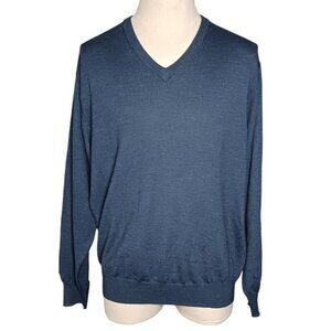 Jos A Bank Signature Collection V-Neck Sweater Mens XL Merino Wool Dark Blue